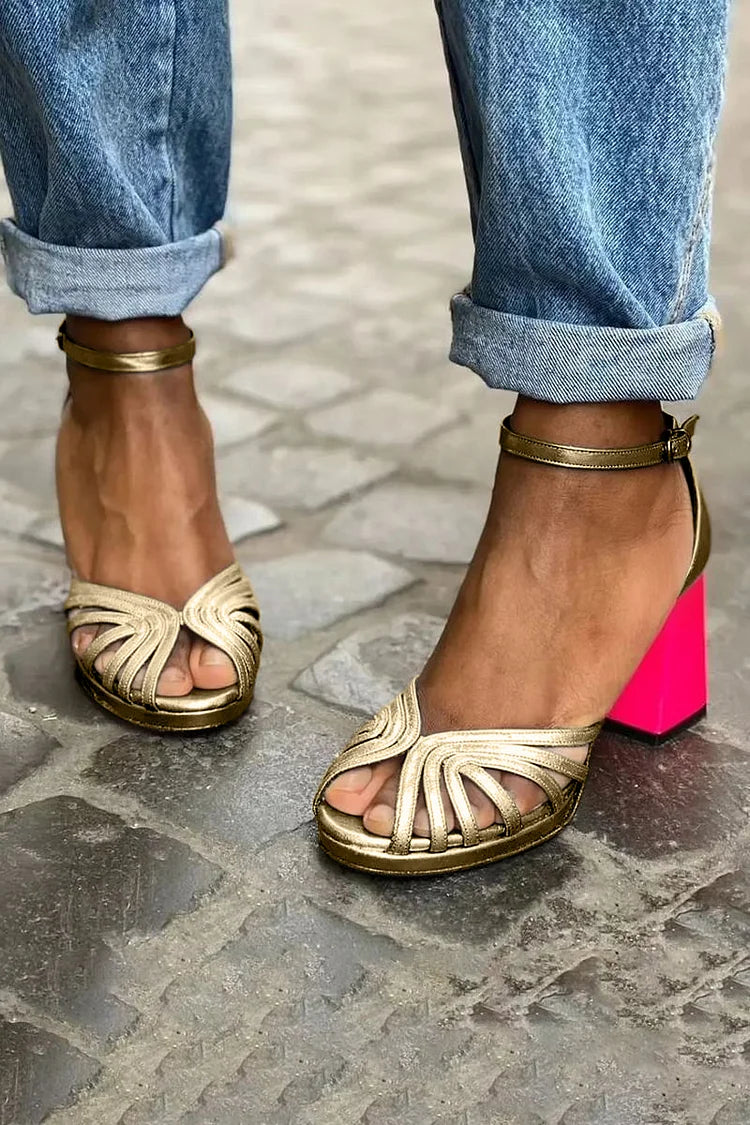 Cut-Out Sandals with Ankle Strap, Open Toe and Block Heel