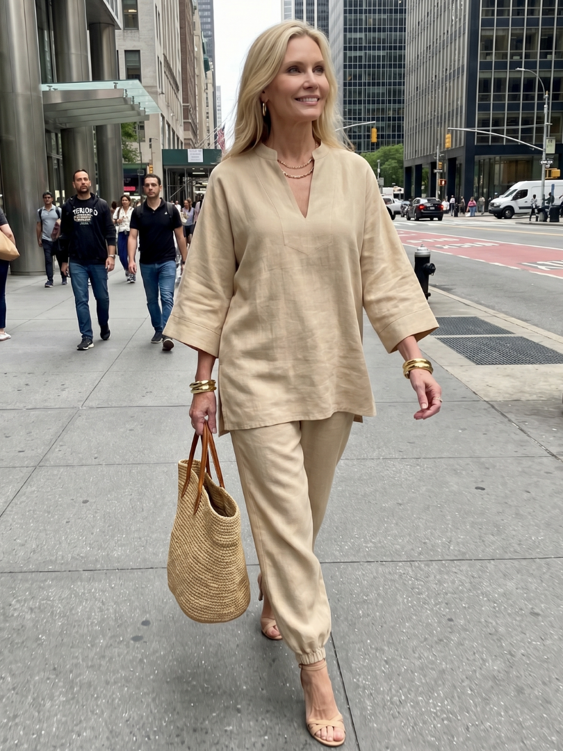 Georgiana - V Neck Tunic Gathered Trouser Set