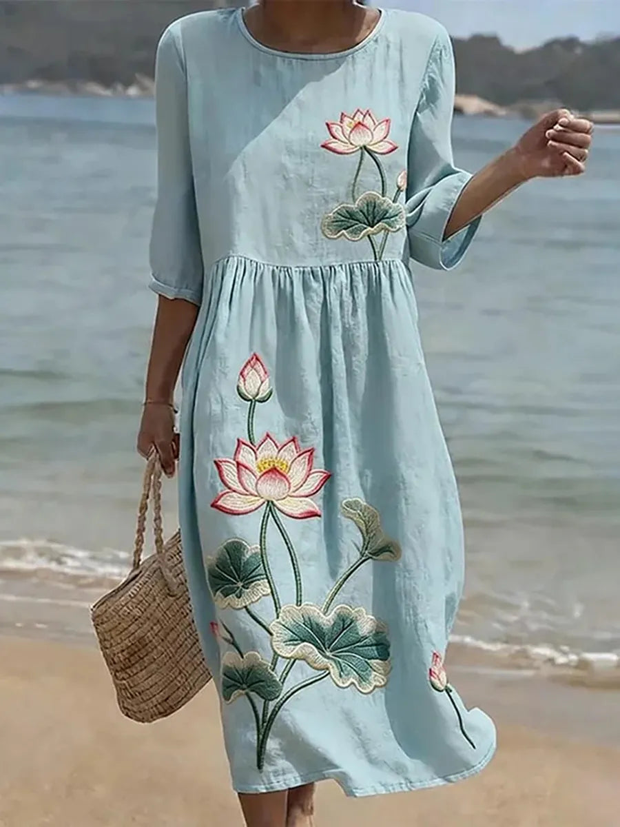 Women's Casual Floral Print Dress – Blue