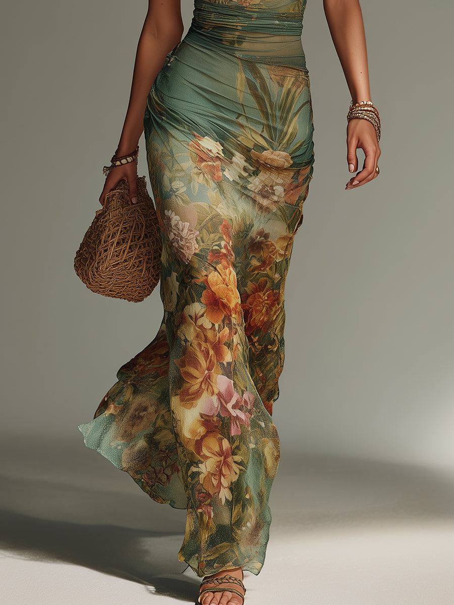 Davina floral halterneck maxi dress, view 7
