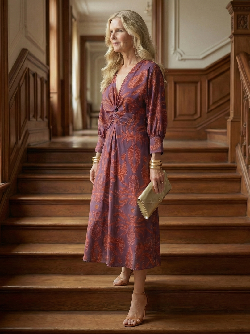 Hazel | Printed Twist-Front Midi Dress