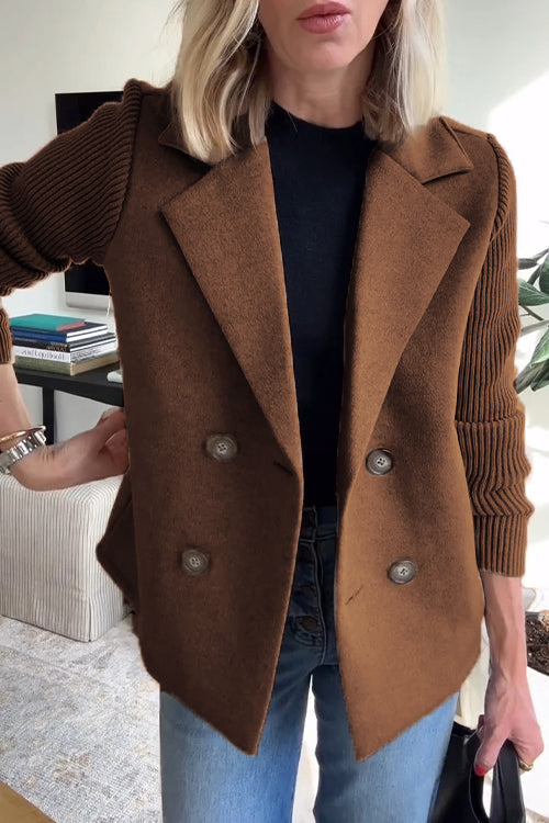 Sasha | Knit-Sleeve Double-Breasted Blazer Coat