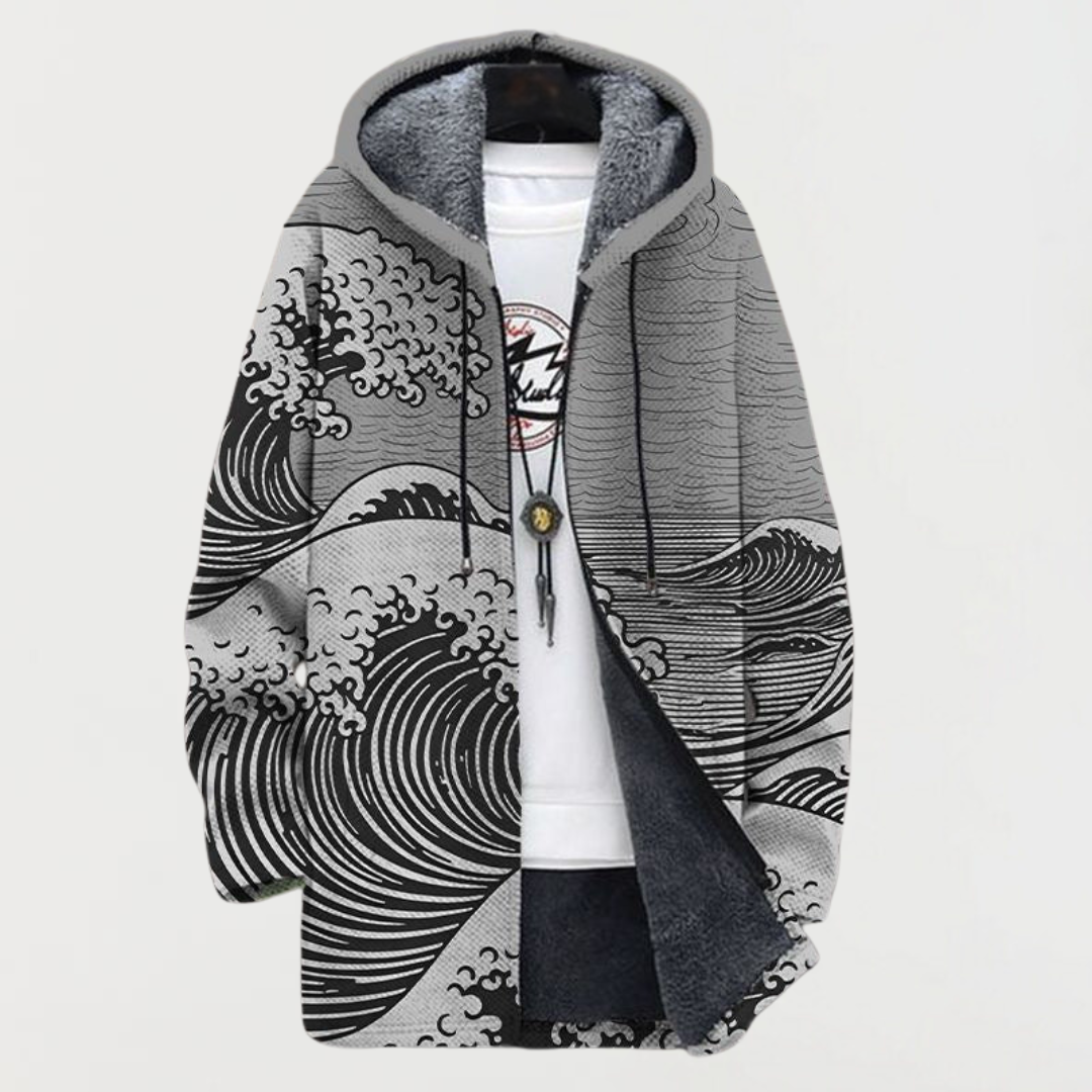 Lennox | Wave Print Hooded Coat