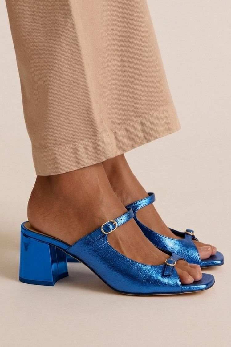 Gold Colour-Block Cut-Out Slingback Block Heels