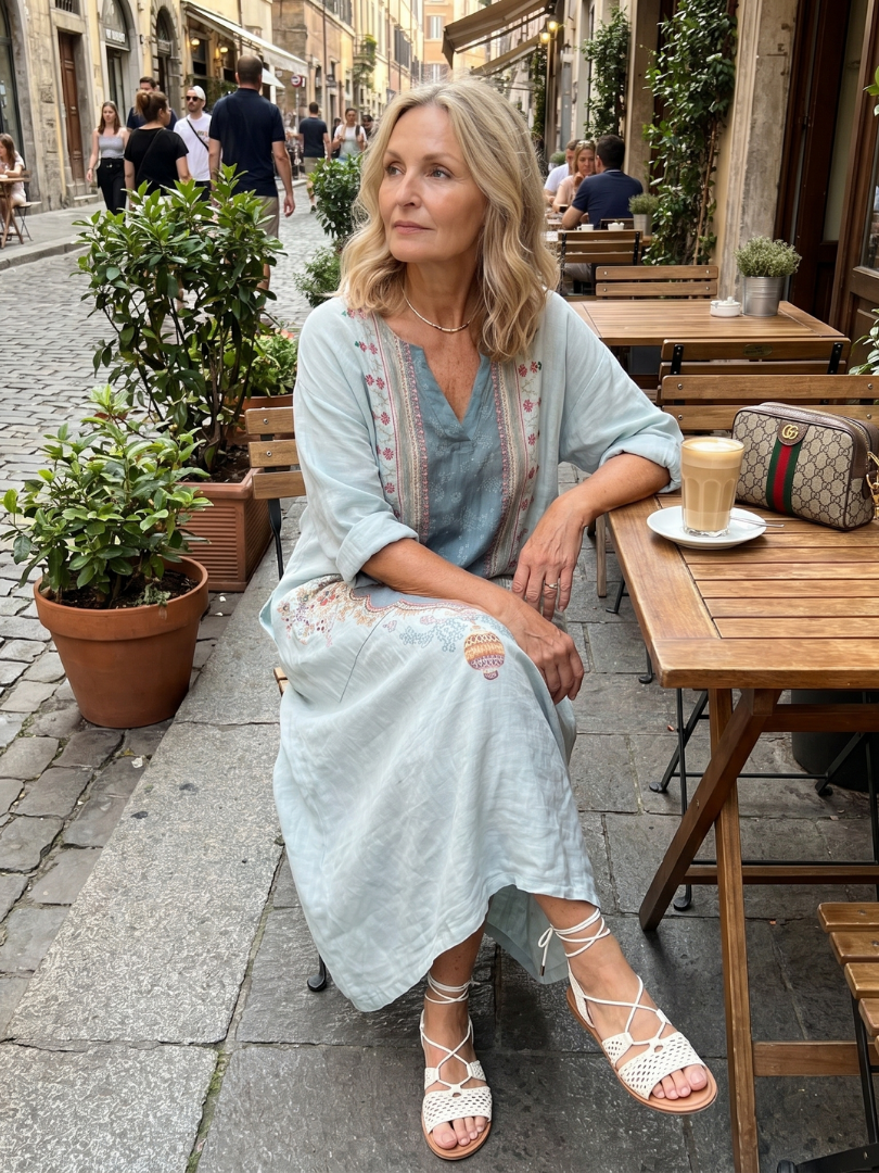 KASSIANI | ORNATE PANEL EMBROIDERED OVERSIZED POCKET MIDI DRESS