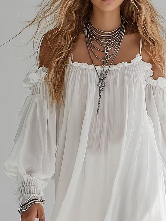 MÉLUSINE | FLOWING BOHO OFF-SHOULDER MINI DRESS