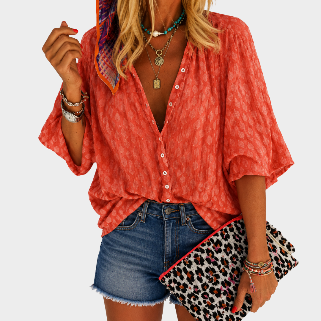 LIORA LONDON | CORAL PRINT BUTTON BLOUSE