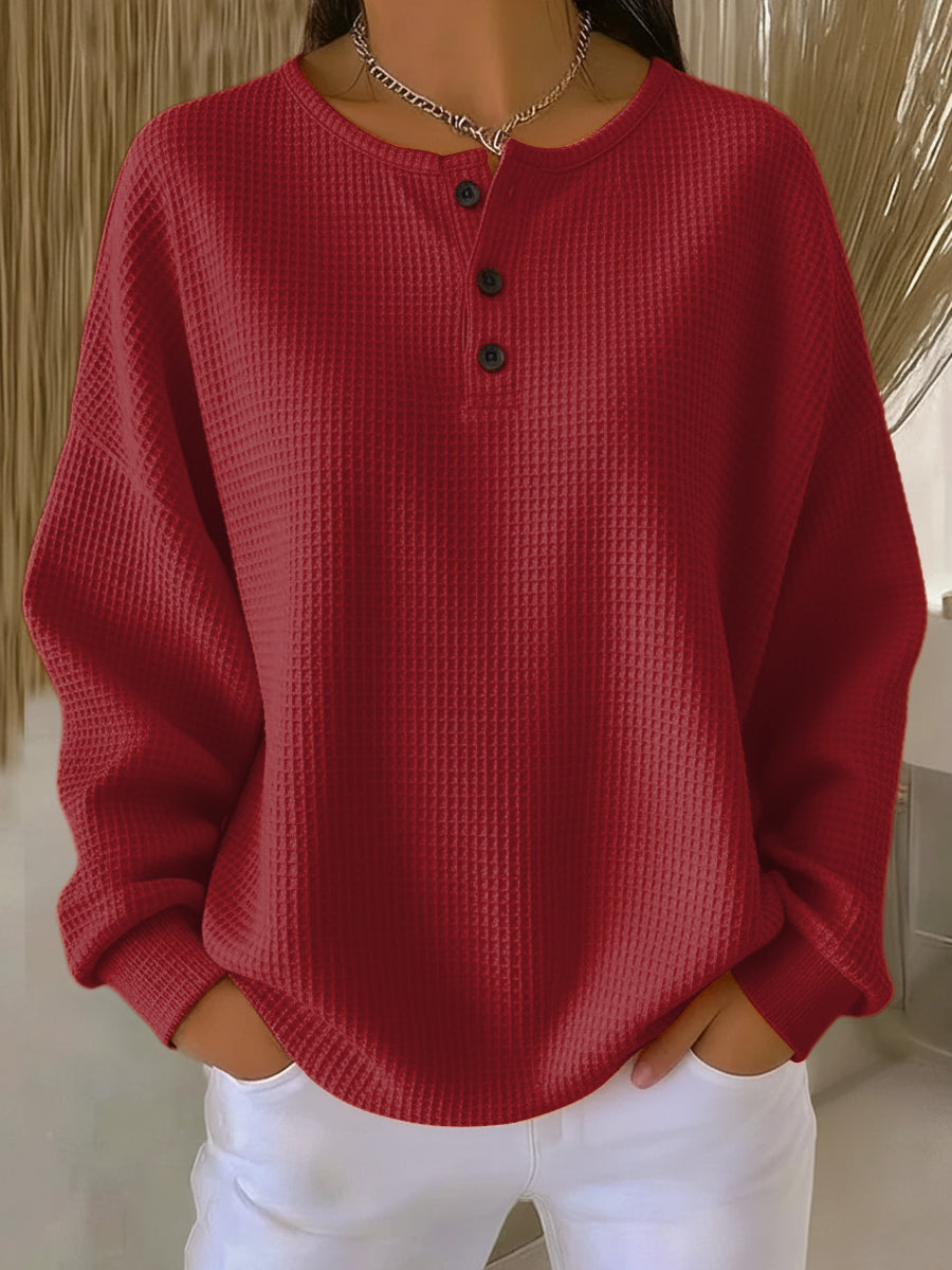 MILAGROS | TEXTURED HENLEY SWEATSHIRT