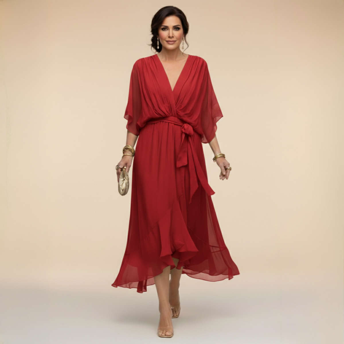 LIORA™ | V-Neck Midi Dress