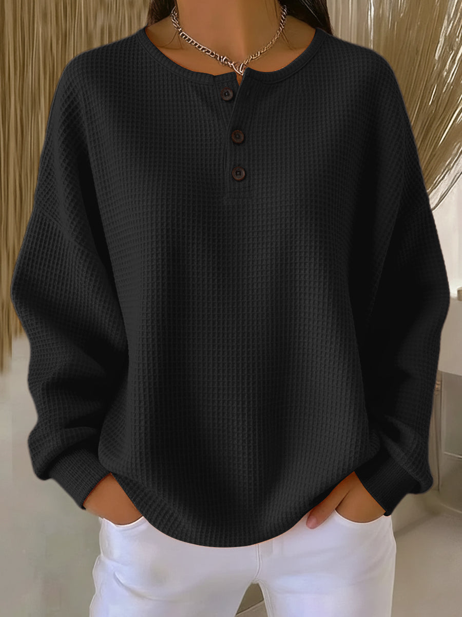 MILAGROS | TEXTURED HENLEY SWEATSHIRT