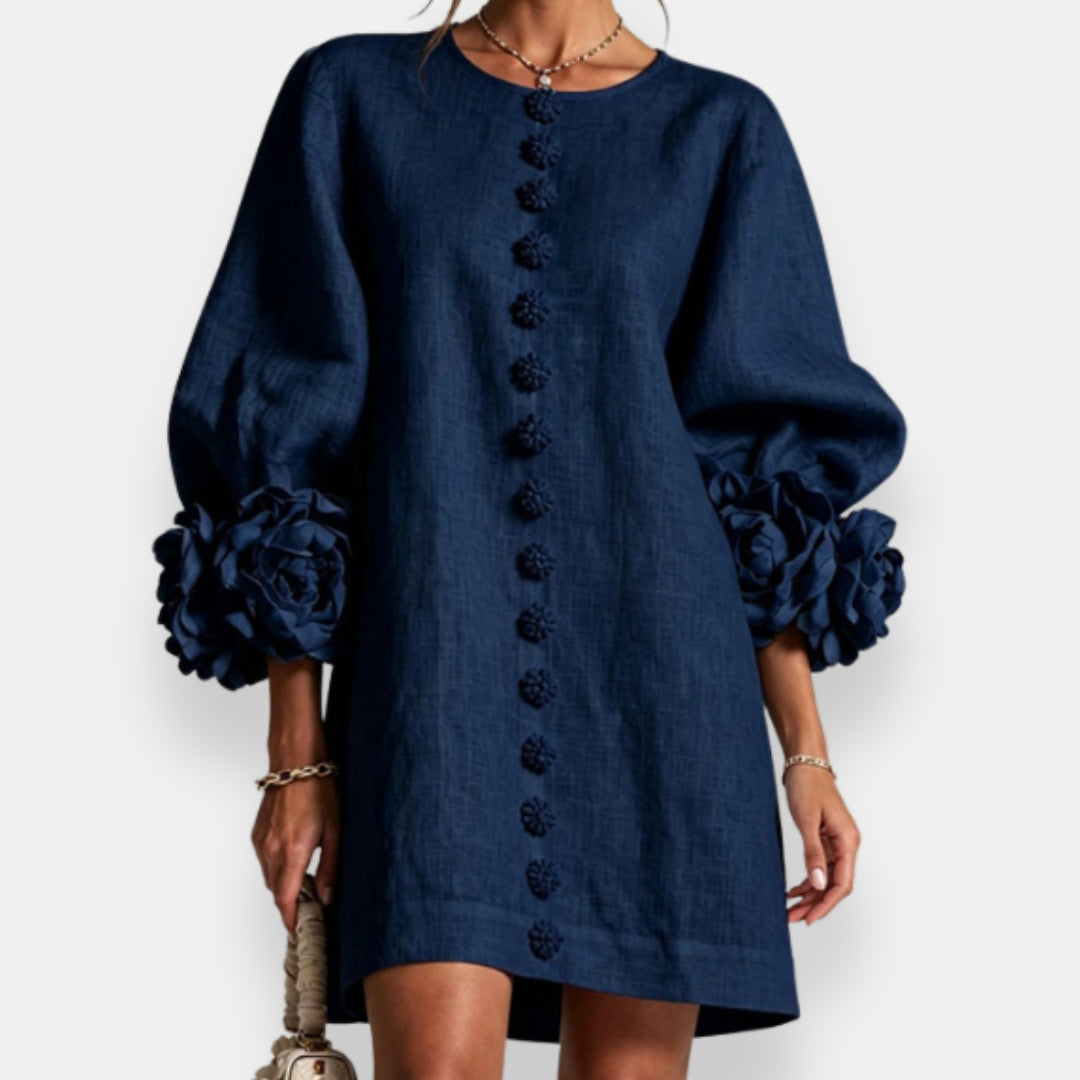Cecily | Sculpted Floral Button Dress
