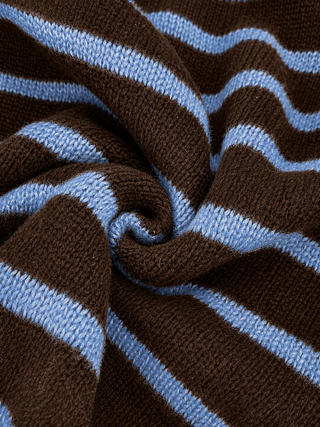 Chelsea striped button cardigan in brown and baby blue, knit detail