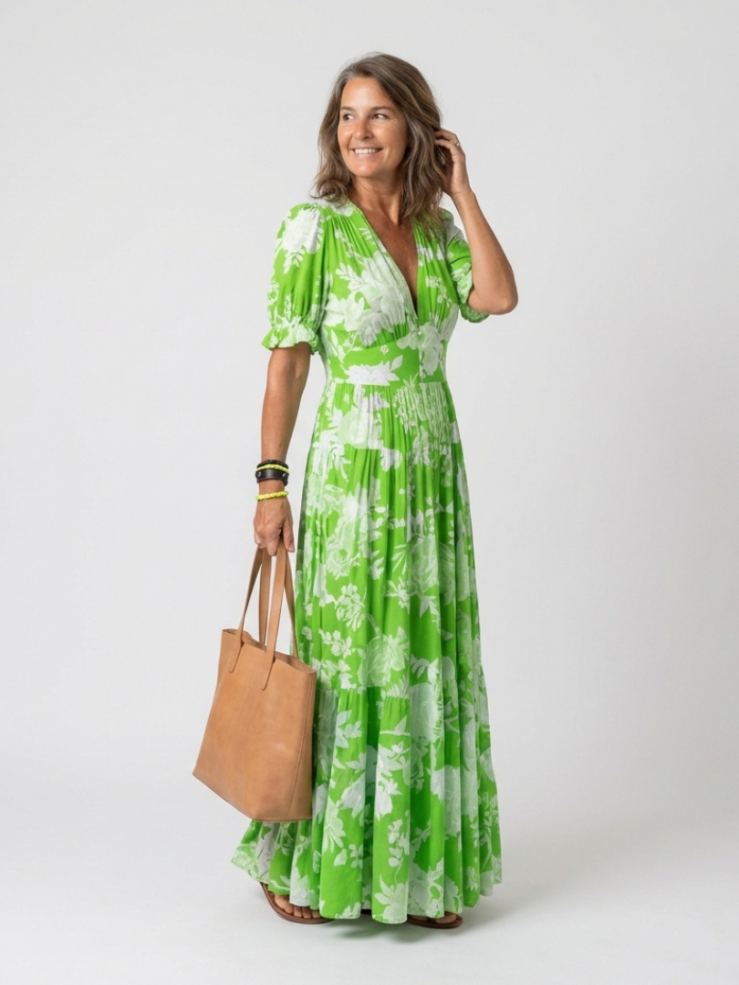LIORA™ | Floral V-Neck Maxi Dress