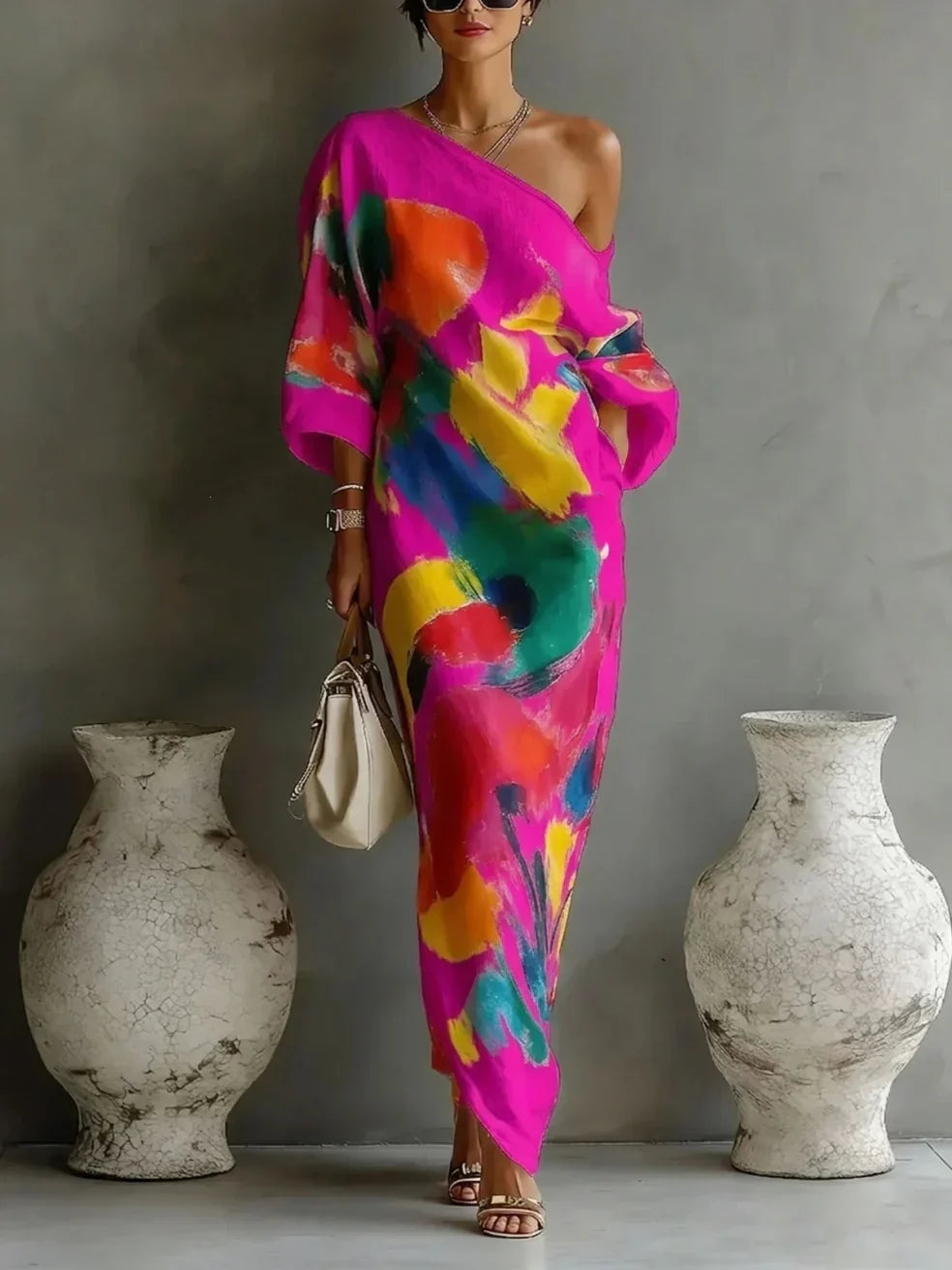 Christabel abstract print one-shoulder maxi dress, view 6