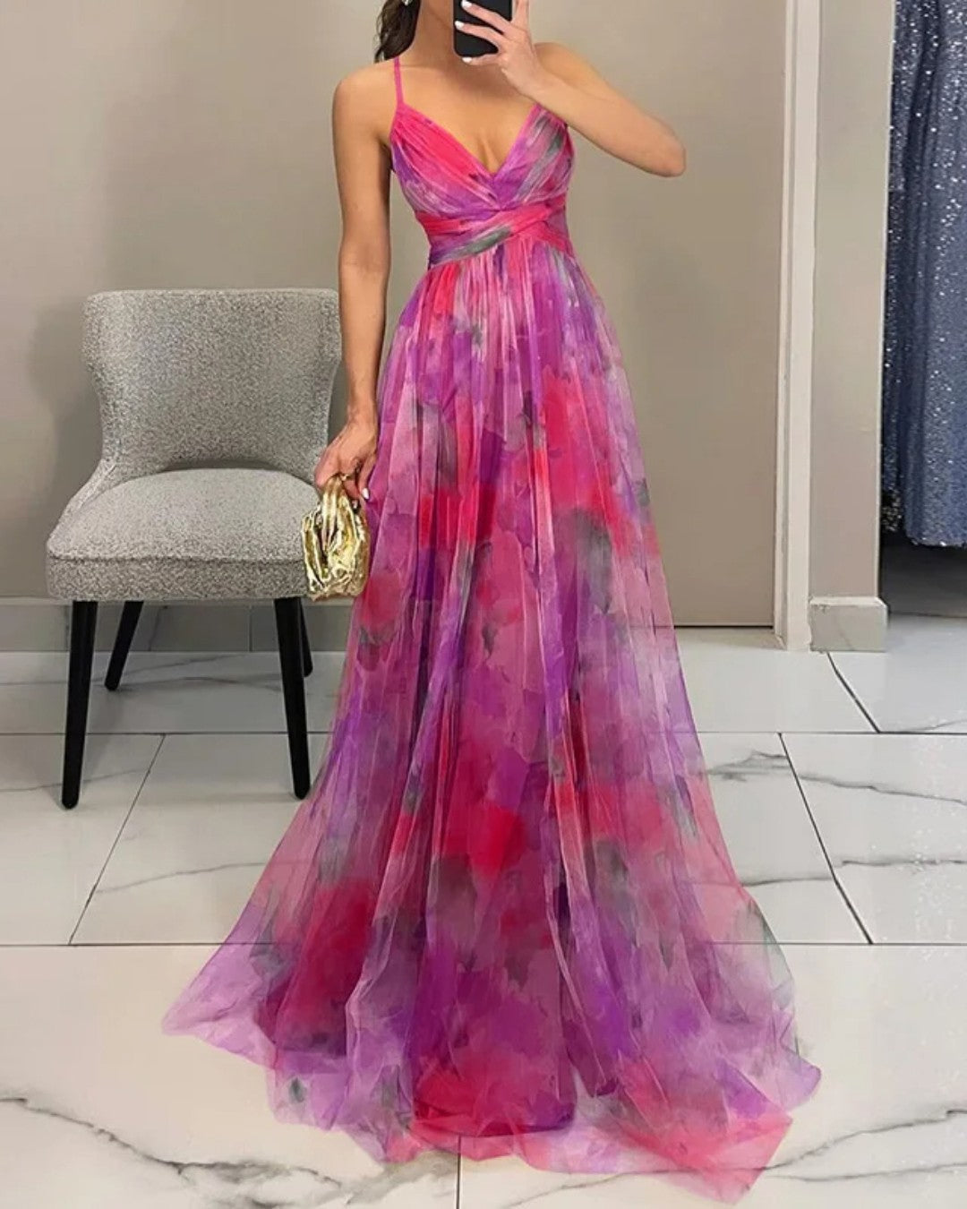 LIORA™ | Watercolor Chiffon Maxi Dress