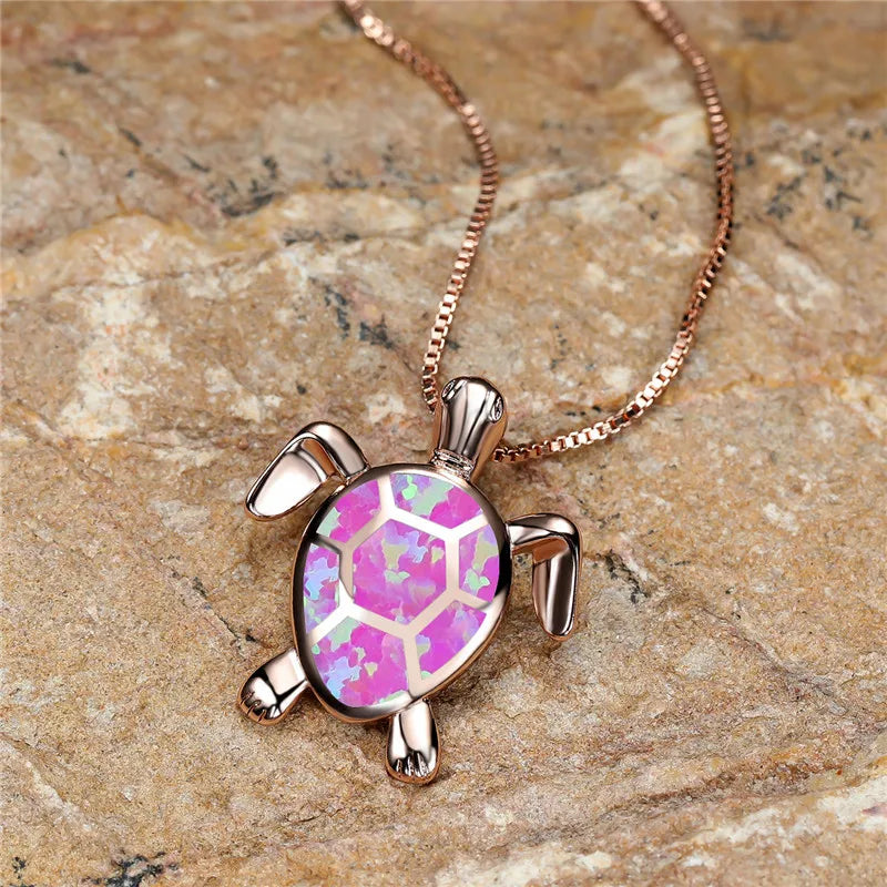 Green Opal Turtle Pendant Necklace