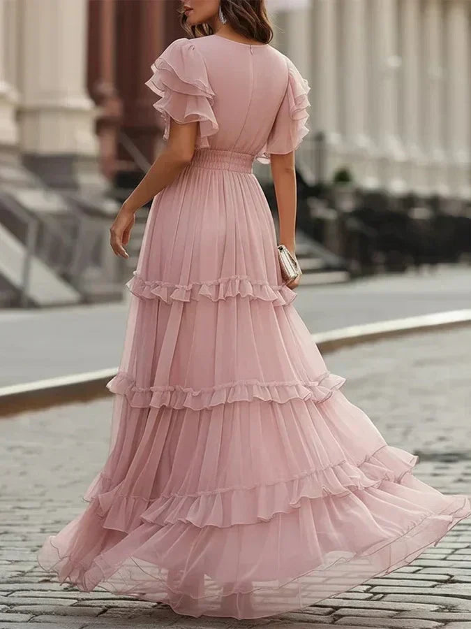 CHARLOTTE | BLUSH PINK LAYERED OCCASION MAXI DRESS