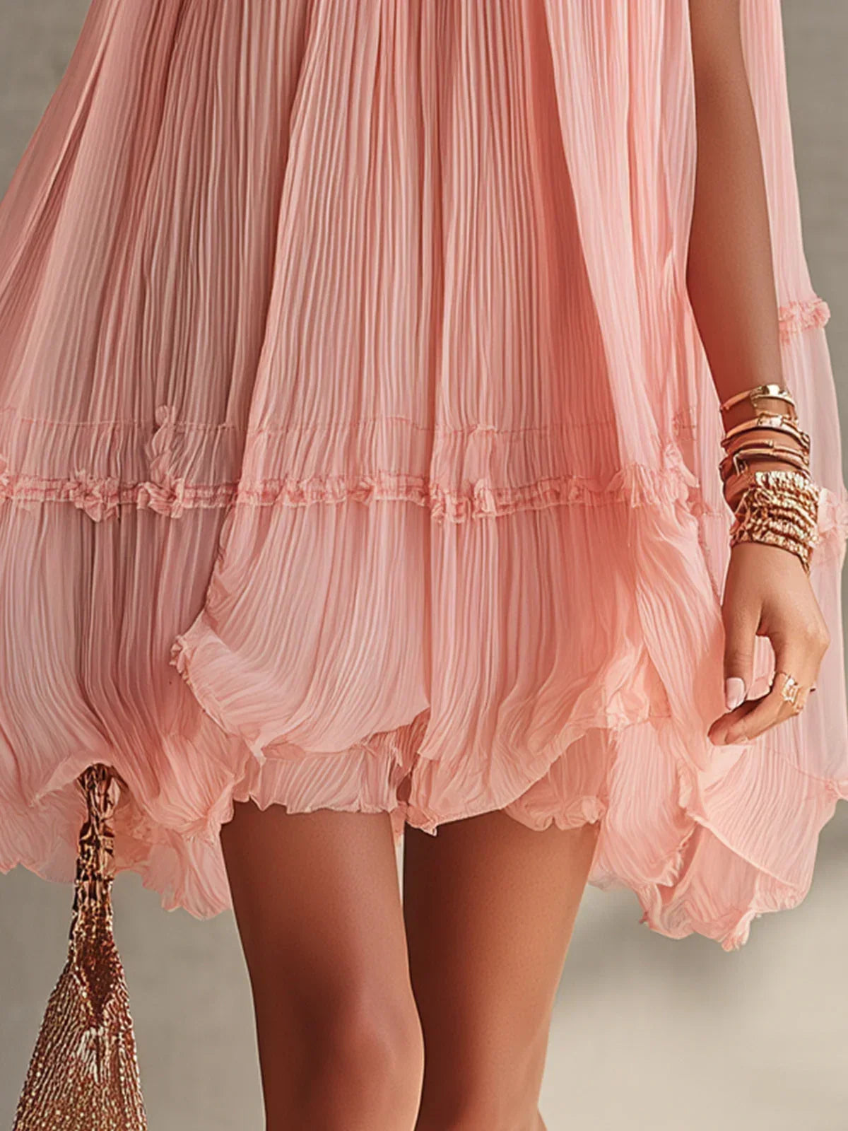 Magdalena Pink Striped Mini Dress with Halter Neck