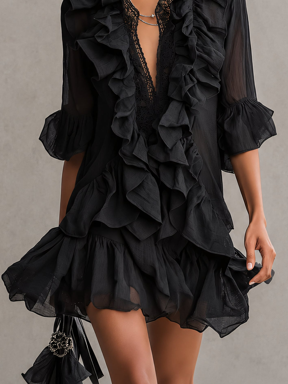 ANAÏS | BLACK RUFFLE MINI DRESS