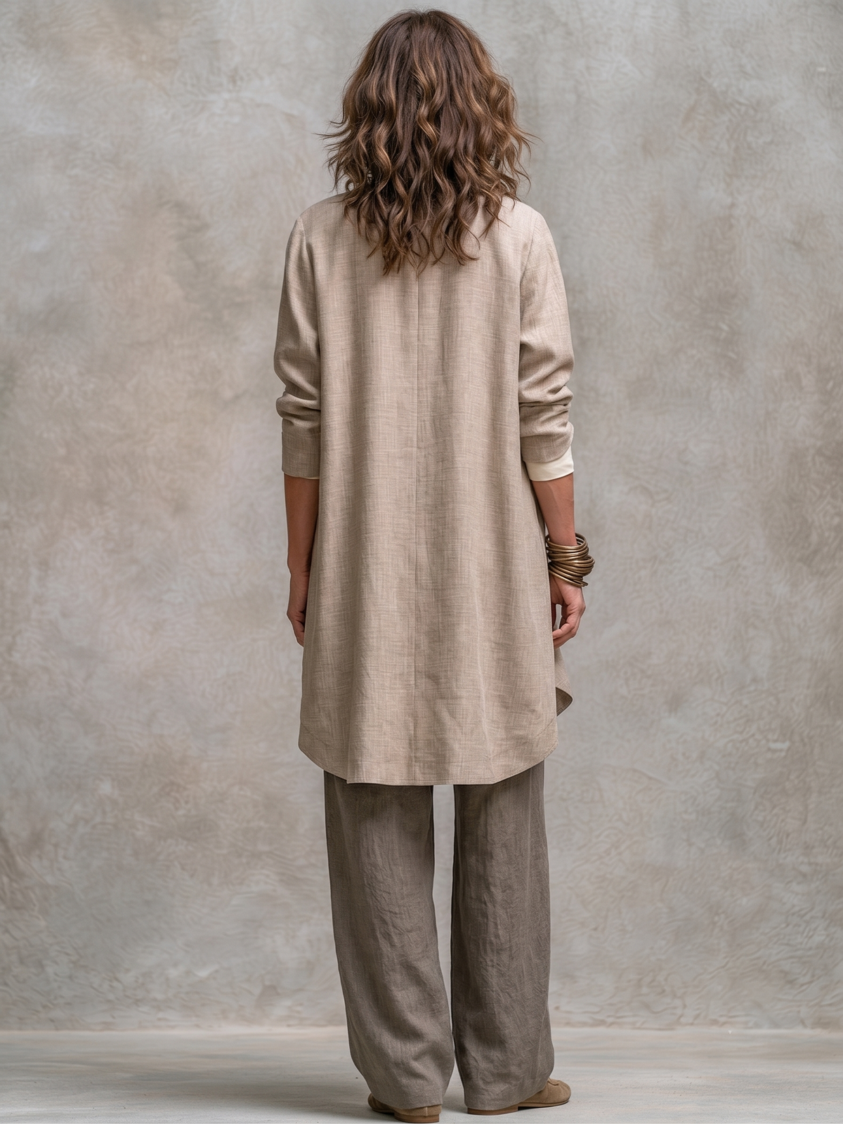 Elegant Beige-Grey Three-Piece Wide-Leg Suit