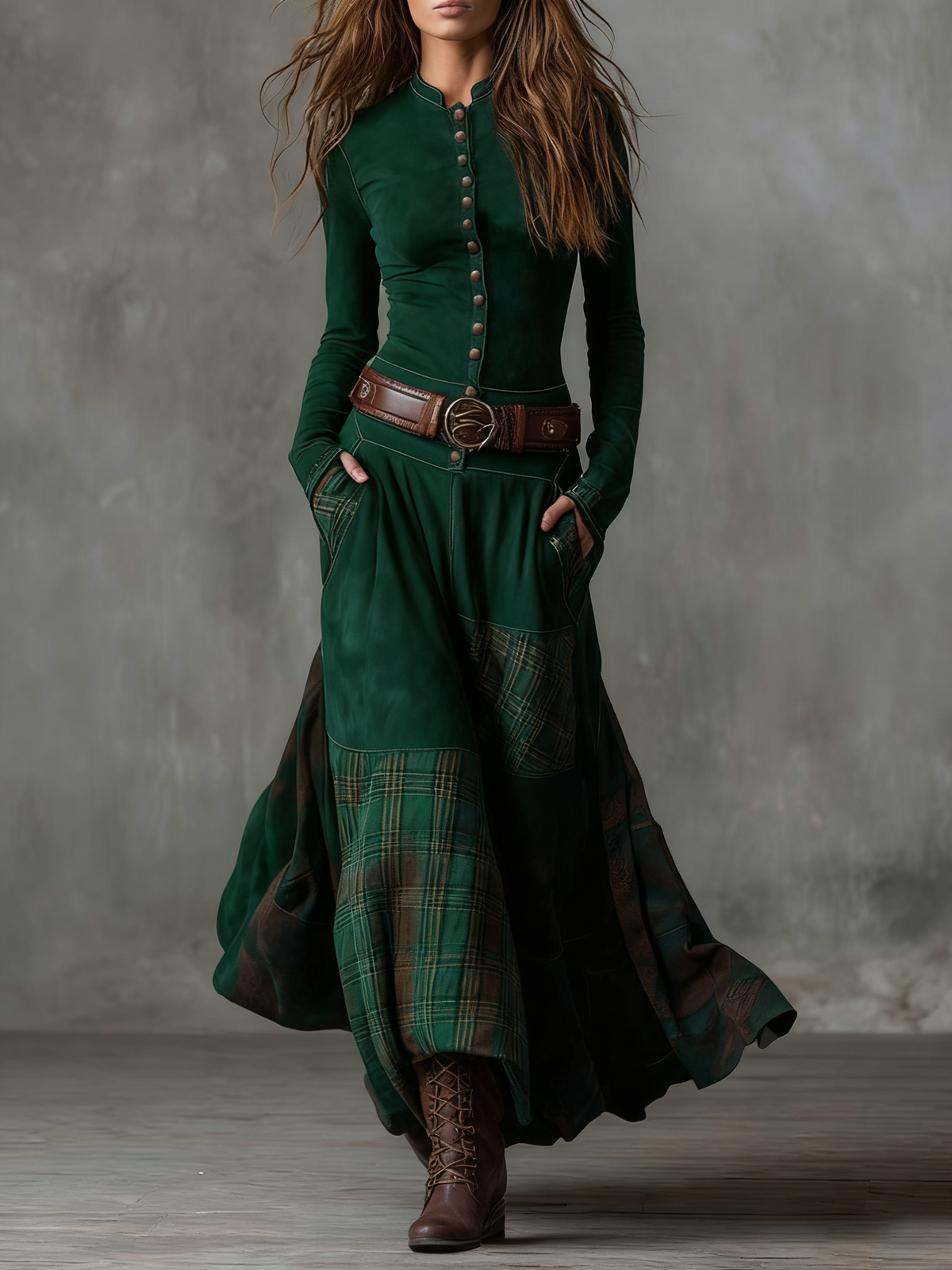 LEONE | VINTAGE LONG CHECKERED DRESS (INCLUDES BELT)