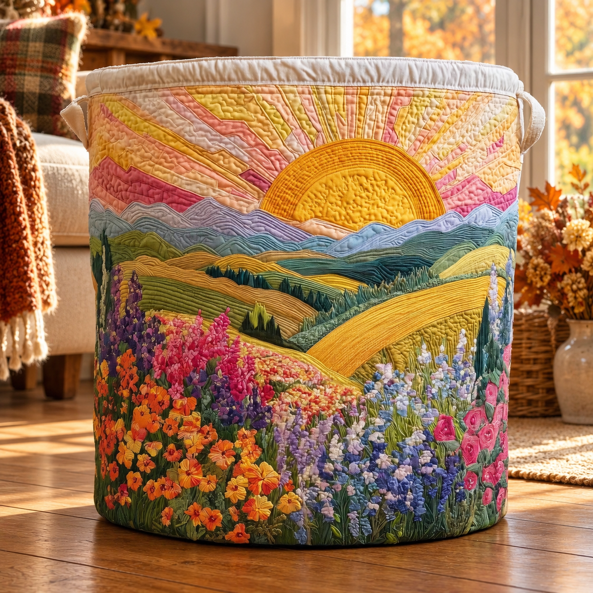 Vittoria | Hand-Quilted Laundry Basket in an autumn interior