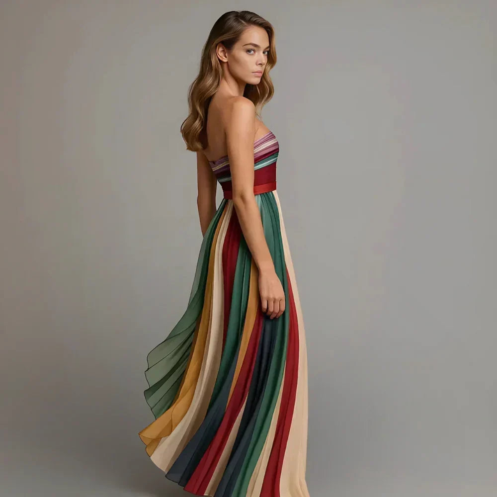 LIORA™ | Strapless Pleated Maxi Dress
