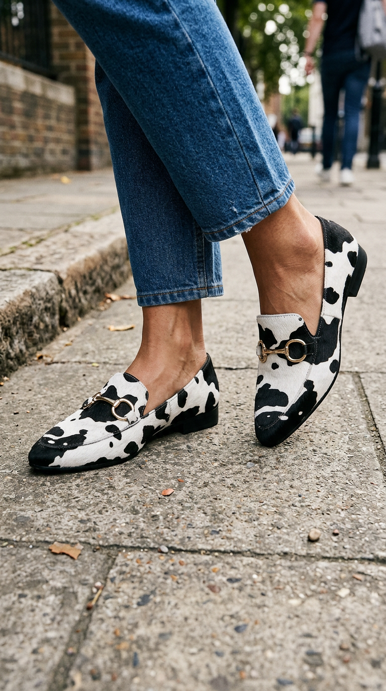 Black & White Spotted Hair-On Loafers