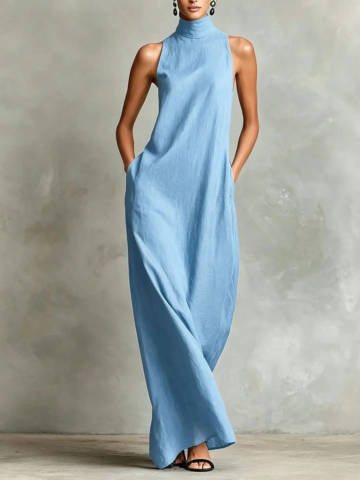 Marina Loose-Fitting Long Dress with High Neck