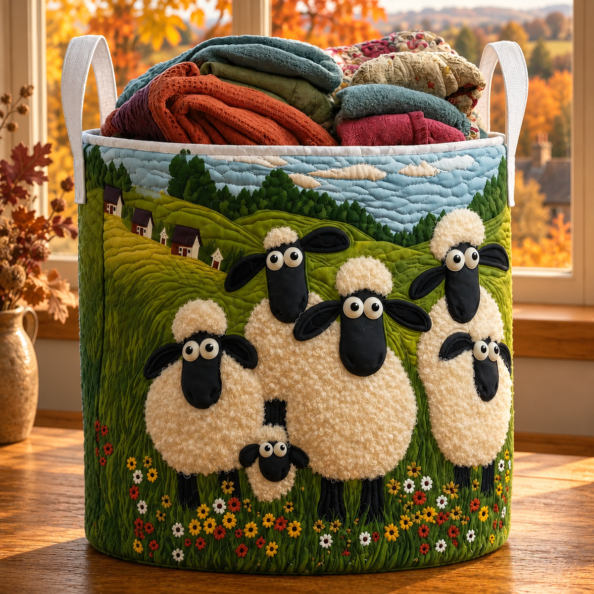 Opale sheep laundry basket in a warm autumn setting