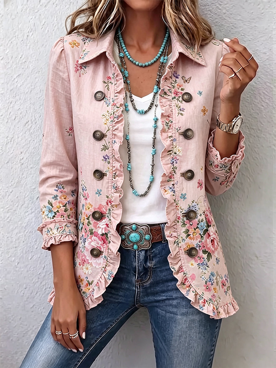 ARACELI | FLORAL BUTTON-FRONT RUFFLE JACKET