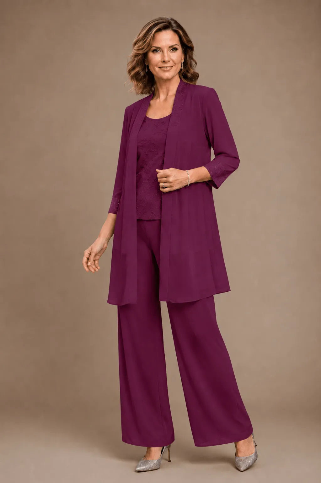 Anthea | Embroidered Three-Piece Trouser Suit