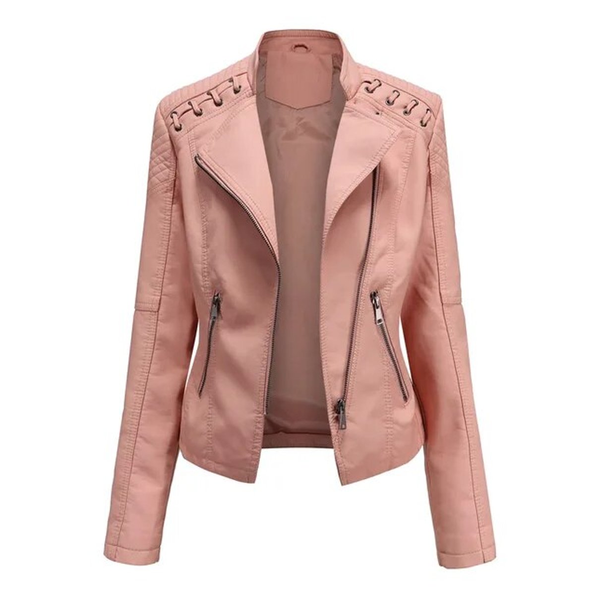 Bridget | Laced-Shoulder Asymmetric Biker Jacket