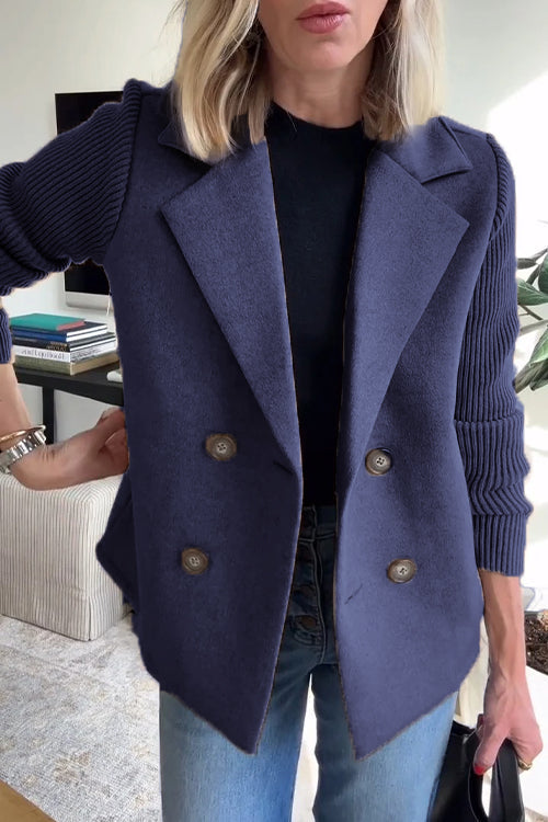 Sasha knit-sleeve blazer coat in blue, front view