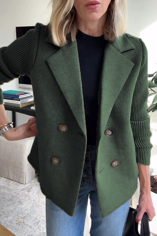 Sasha | Knit-Sleeve Double-Breasted Blazer Coat