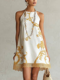 HÉLOÏSE | WHITE LACE MINI DRESS WITH GOLD DETAILS