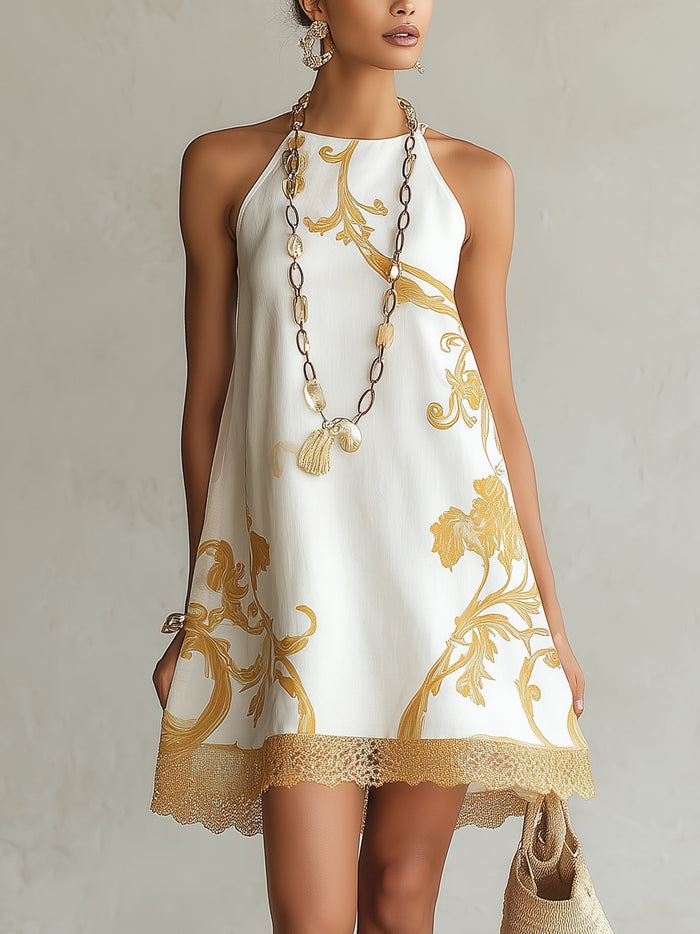 HÉLOÏSE | WHITE LACE MINI DRESS WITH GOLD DETAILS