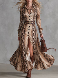 ESTHER | REPTILE PRINT BELTED MAXI SHIRT DRESS