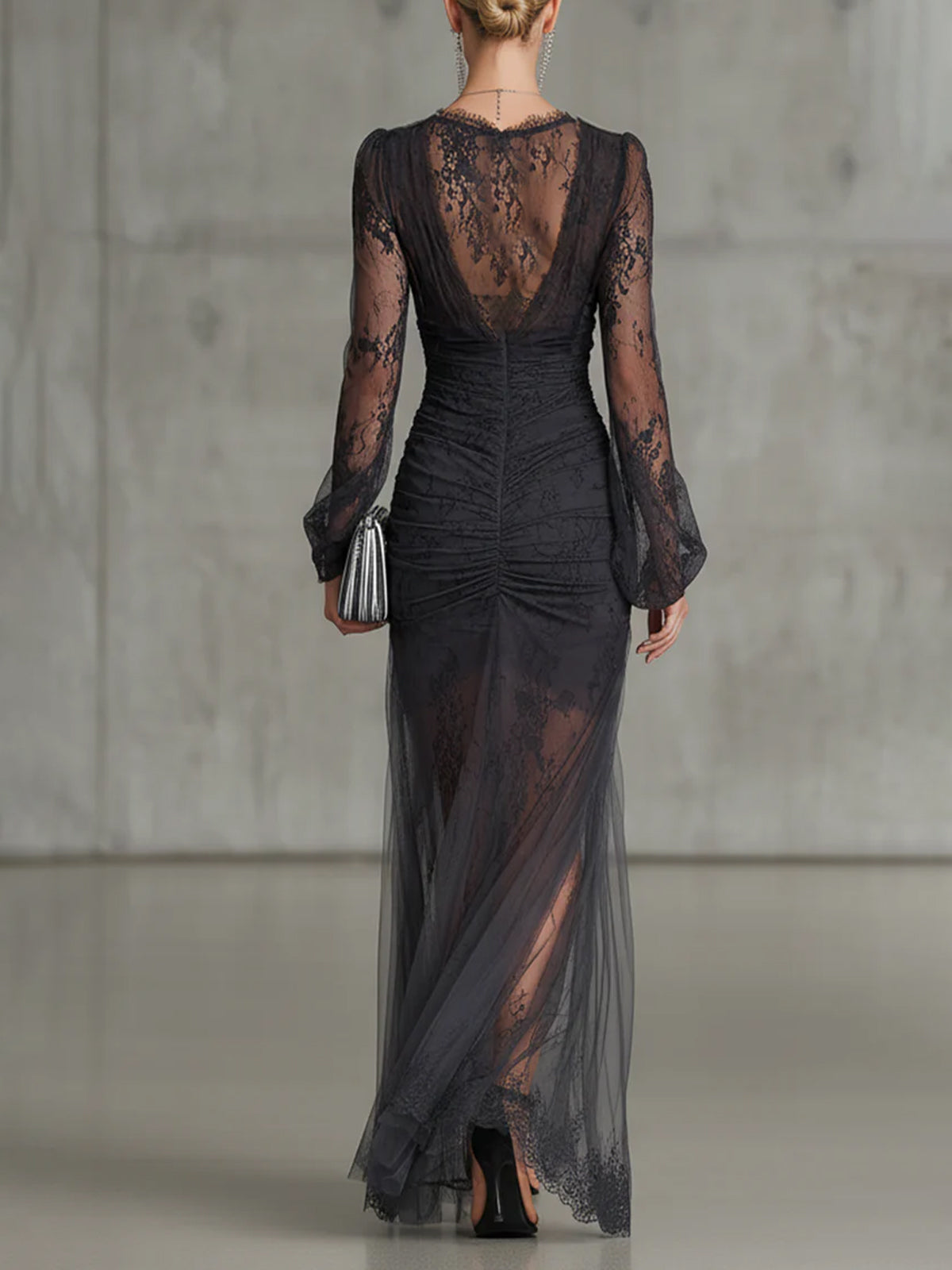 Loveday lace maxi dress in Black, back view
