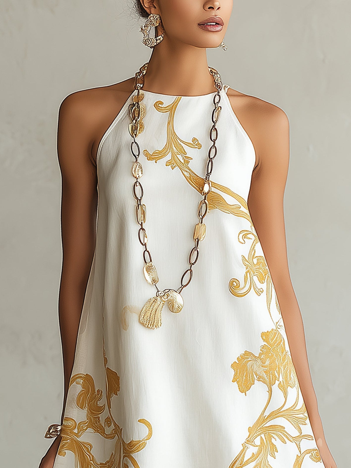 HÉLOÏSE | WHITE LACE MINI DRESS WITH GOLD DETAILS