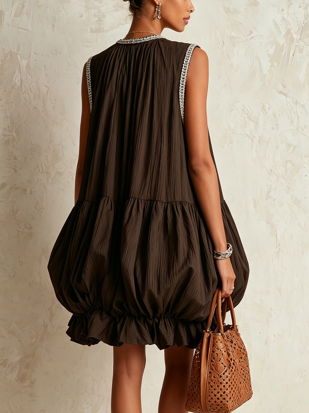 COLETTE | BROWN SLEEVELESS BUBBLE-HEM MINI DRESS