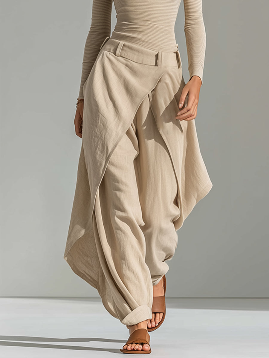 Éveline | Beige Boat-Neck Top & Wide-Leg Ruffle Trousers Set