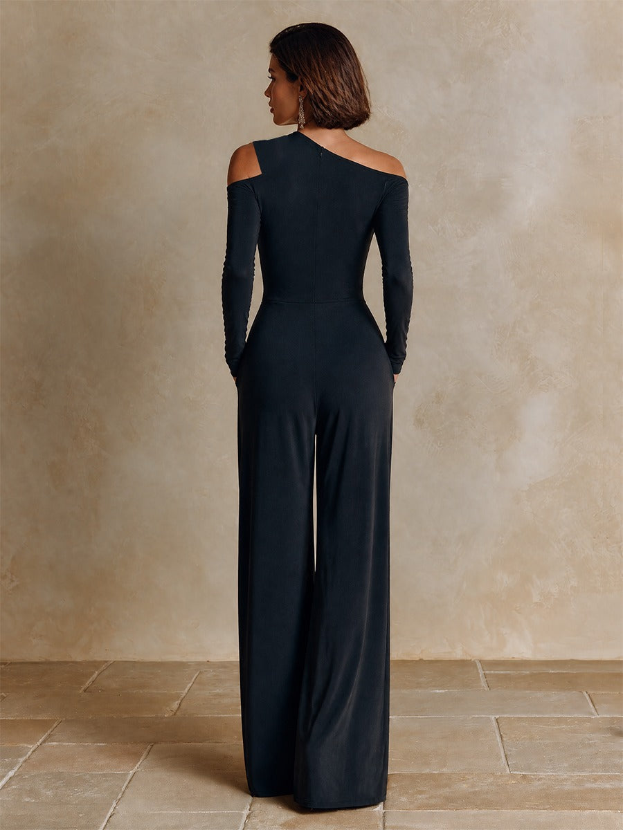 Temperance draped jumpsuit in black, back view