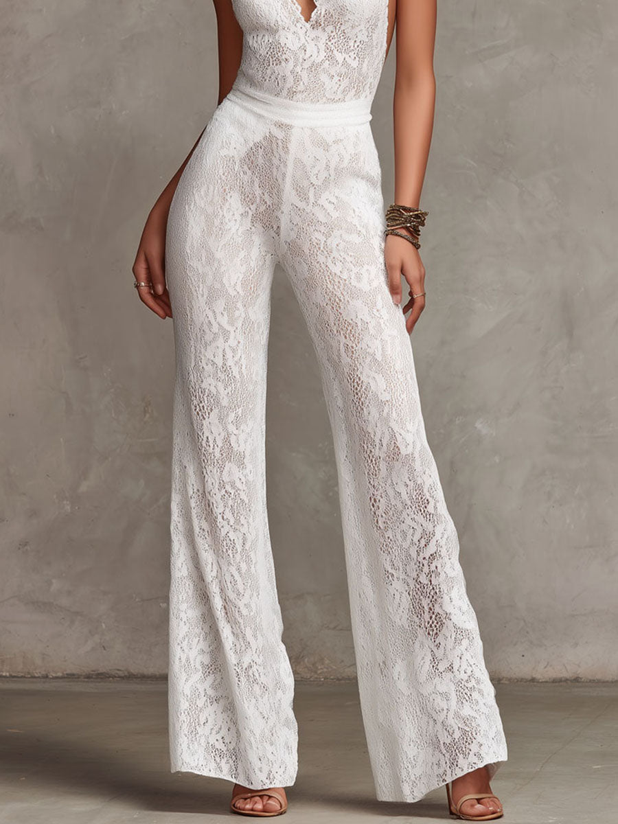 Isabella Key Hole Lace Halter Jumpsuit