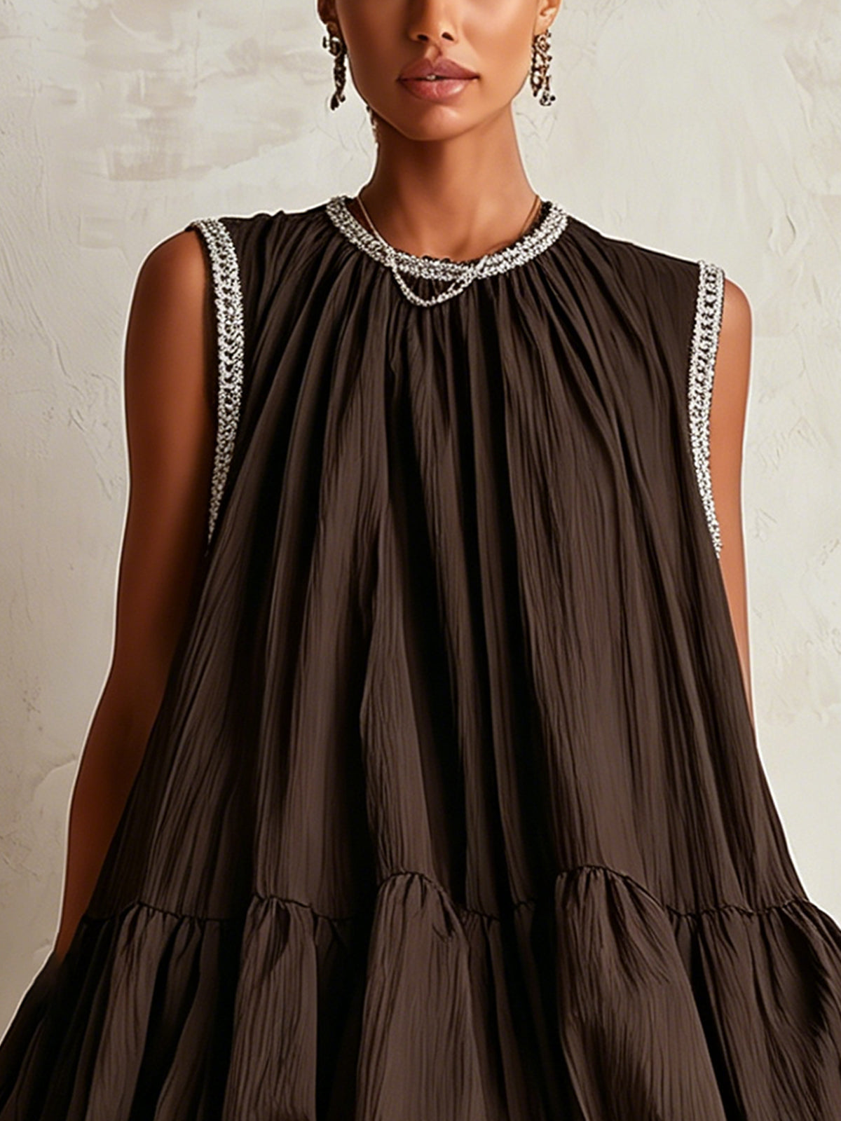 COLETTE | BROWN SLEEVELESS BUBBLE-HEM MINI DRESS