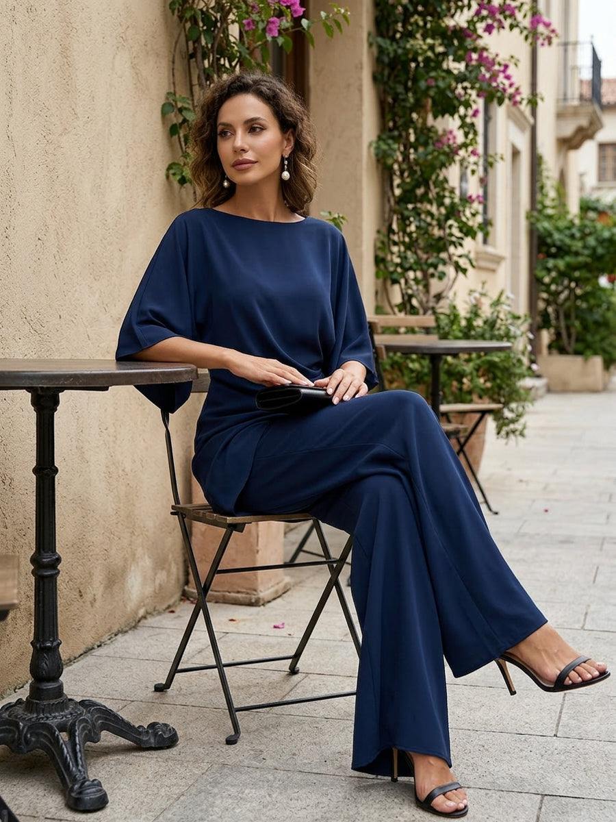 Gabriella | Draped Blouse & Wide-Leg Trouser Set