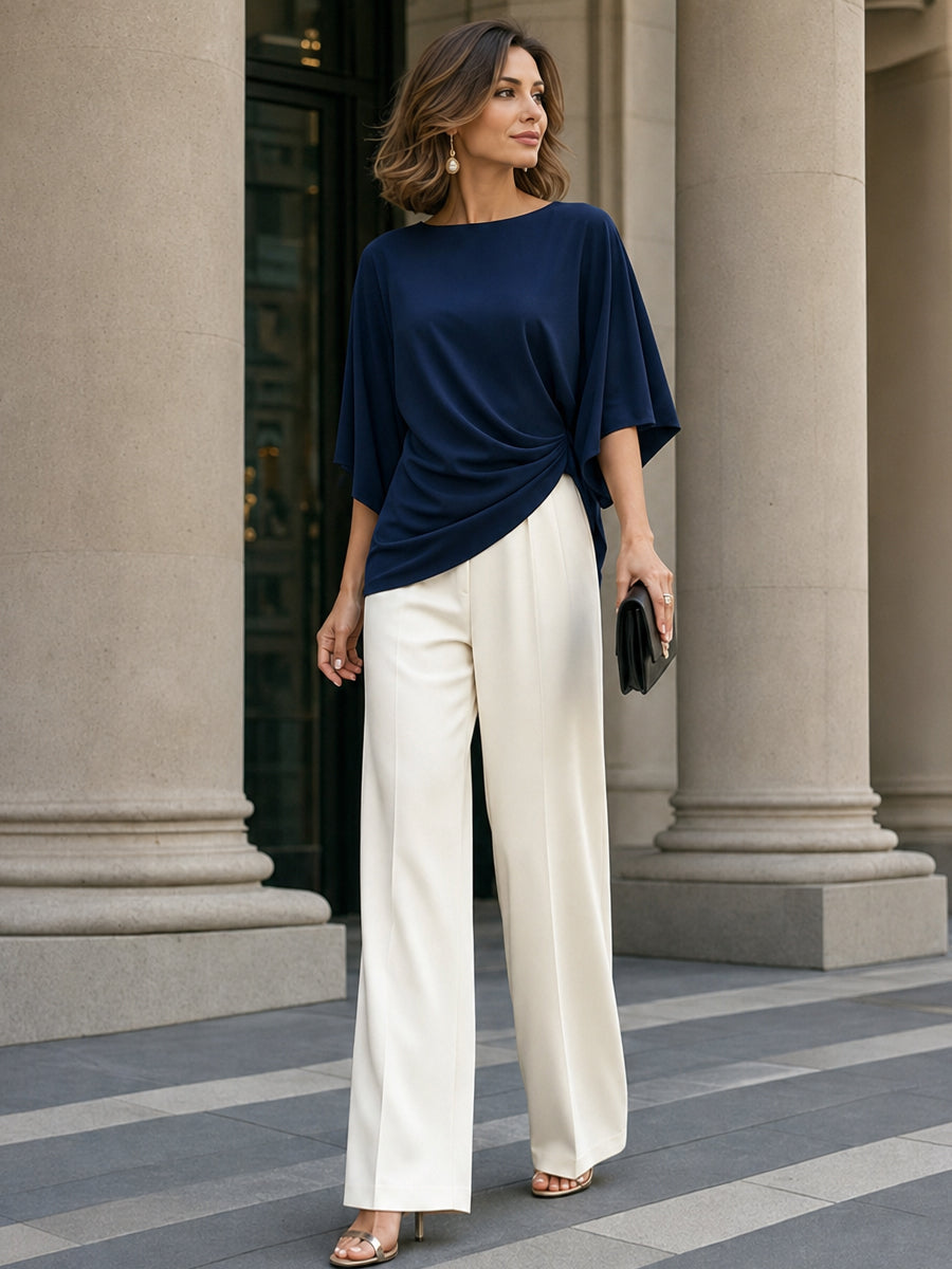 Gabriella | Draped Blouse & Wide-Leg Trouser Set