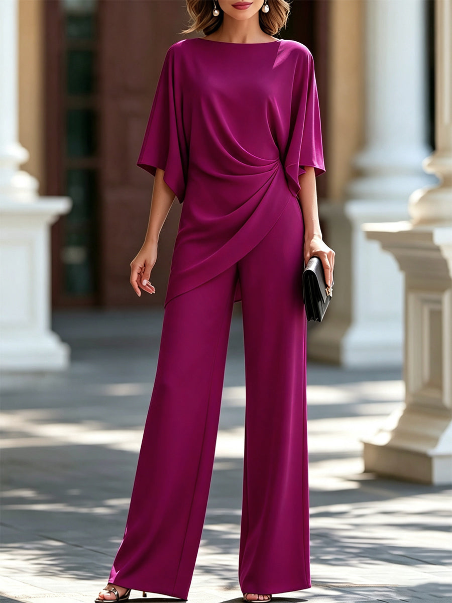 Gabriella | Draped Blouse & Wide-Leg Trouser Set