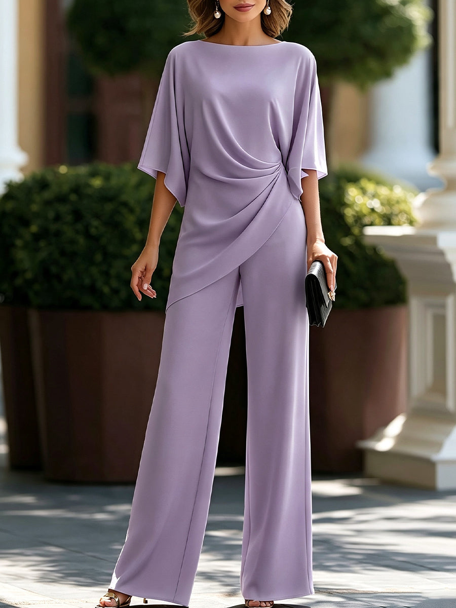 Gabriella | Draped Blouse & Wide-Leg Trouser Set