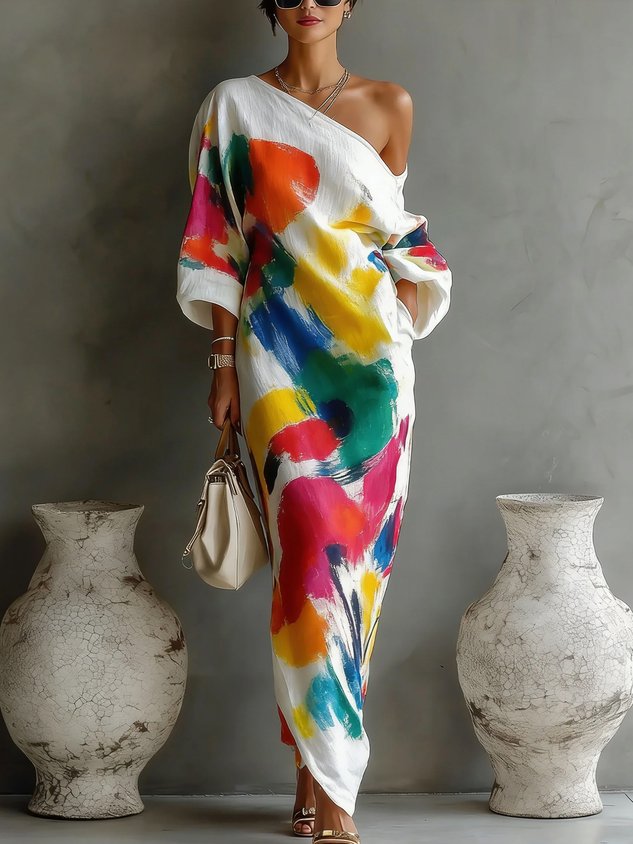 Christabel abstract print one-shoulder maxi dress, view 2